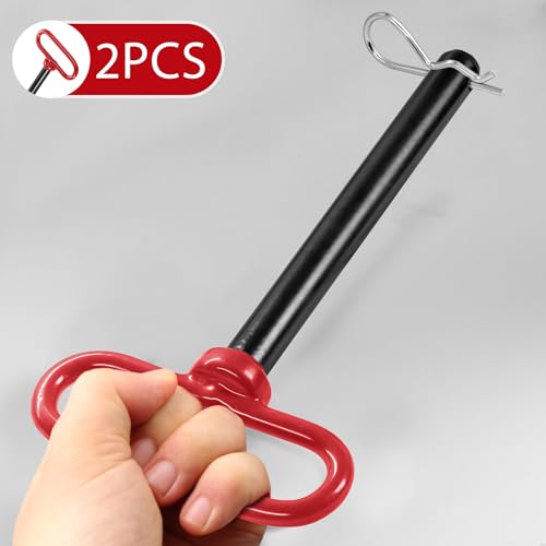 2pcs Trailer Hitch Pin 5/8 x 5-1/2 Inch, Tractor Hitch Pin with R-Clip Pin for Lawn Mower, Tractor, Trailer - Red Handle 2