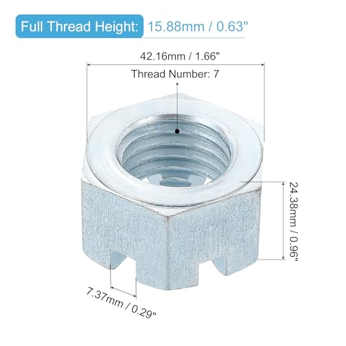 uxcell 1 1/8-7 UNC Hexagon Slotted Nut, Grade 6.8 Zinc-Plated Carbon Steel Hex Nuts Good for Machinery Repairing, Silver, 2Pcs 2