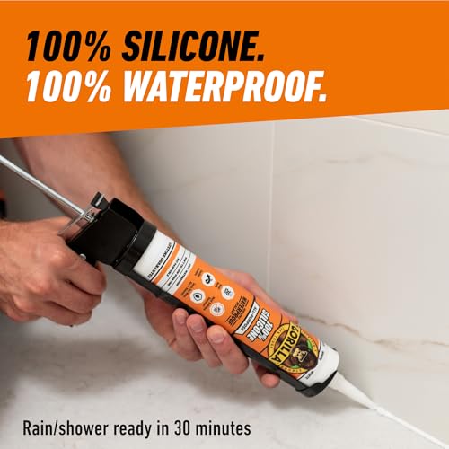 Gorilla 100% Silicone Sealant Caulk, White, 10 oz Cartridge, 2-Pack 10oz Cartridge