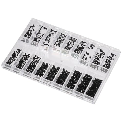 FEIYING Small Screws Assortment Kit, 18 Kinds M1.2 / M1.4 / M2.0 Mini Micro Screws Set, Black Repair Screws for Sunglasses, Glasses, Watches, Clocks (Round Head & Countersunk Head)