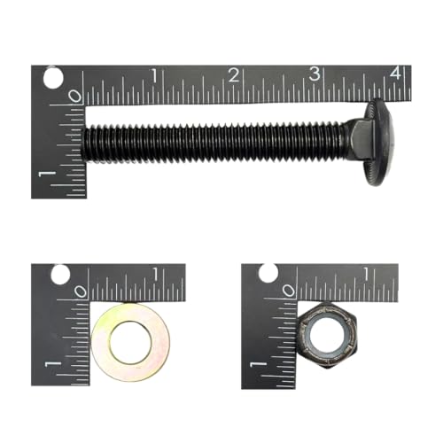 1/2"-13 x 3-1/2" Grade 8 Carriage Bolts (4-Pack) – Heavy-Duty Coarse Thread Bolts with Washers and Nylon Lock Nuts – Round Head Square Neck SAE J429 3.5" Black Finish Bolts, Washers, Nuts 4