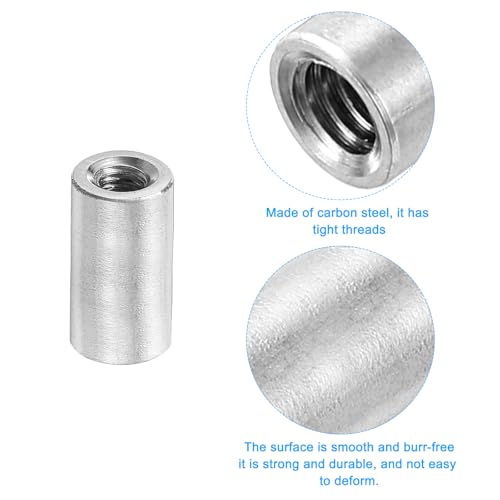 uxcell M4x0.7mm Round Coupling Nuts, 50 Pcs Carbon Steel Connector Nuts Fasteners Rod Bar Stud 15mm for Industrial Construction Fasteners, Silver M4-0.7 x 15mm