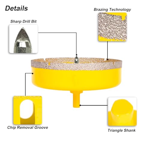 6 Inch Diamond Hole Saw with Pilot Drill Bit for Tiles Glass Ceramic Granite Porcelain Marble, Diamond Core Drill Bits with Guiding Bit Accurate Drilling,Triangle Shank