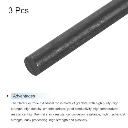 MECCANIXITY Graphite Rod, Graphite Stirring Rod Cylinder Stick Carbon Rod 305x12mm Black for Electrode, Melting Casting, Crucibles, Pack of 3