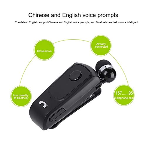 F920 Sports Bluetooth V5.4 Headset Earpiece 2.4GHz Retractable Driving Earphone Support for Office/Driving(Black) for f990 Drahtlose Bluetooth Headset
