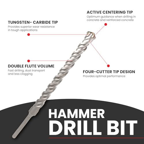 5/8 in X 24 in SDS MAX Bits, Rotary Hammer, Carbide, Masonry Drill Bits for Concrete, Stone and Brick, SDS MAX Hammer Double Flute, Concrete Drill Bit 5/8 in 24 inch long