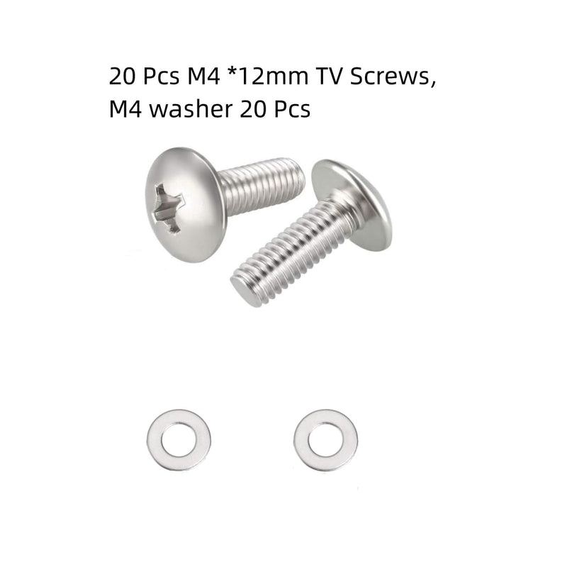 Vesa Screws M4x12mm, 20 Pcs TV Screws,20 Pcs M4 Washer, Phillips Head, Silver Tone