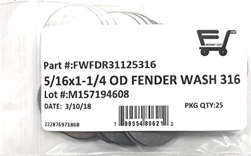 5/16 ID x 1-1/4 OD Stainless Steel Fender Washer Large OD Flat Washers .050 Thick 316 SS (25 Pieces)