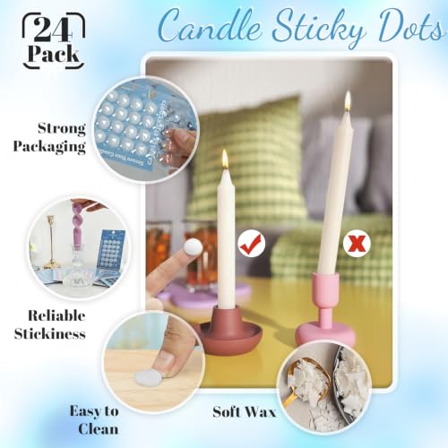 White Candle Adhesive Dots, 24/Pack Wax Stickers for Taper Candles Candle Sticky Dots -24/Pack