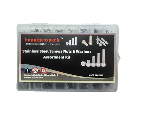 304 Stainless Steel DIN912 Screw Kit - M2 M3 M4 M5 Hex Socket Cap Head Multiple Length 4-25mm with Nuts washers Total 1600pcs Assortment Corrosion Resistant Silver M2-TO-M5