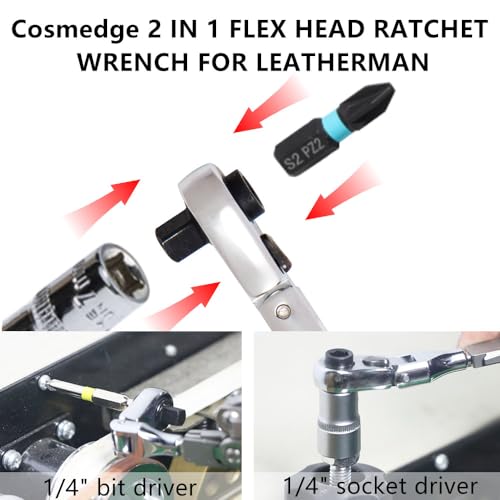 2 in 1 Flex Head Ratchet Wrench for Leatherman Accessories,1/4 Inch Mini Bits Adapters for Socket & Bit Driver,72-Tooth Gear Stubby Ratchet Wrench 2 in 1 Flex Head Ratchet Wrench