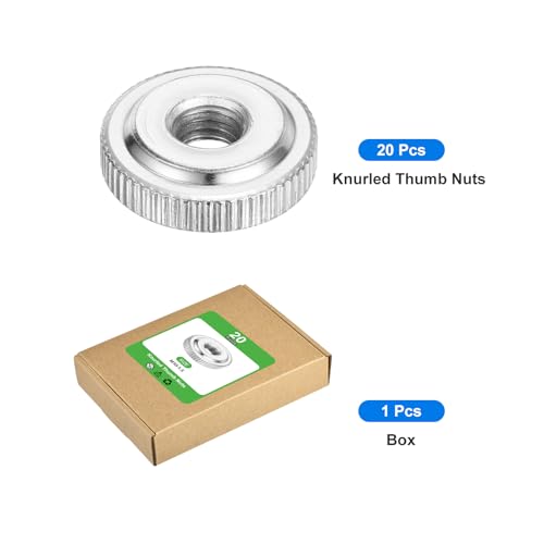 uxcell 20Pcs M10 Knurled Thumb Nuts, Carbon Steel Round Knurled Flat Head Through Hole Handle Nut, Lock Adjusting Nuts, Thin Type, Nickel Plated, Silver 20