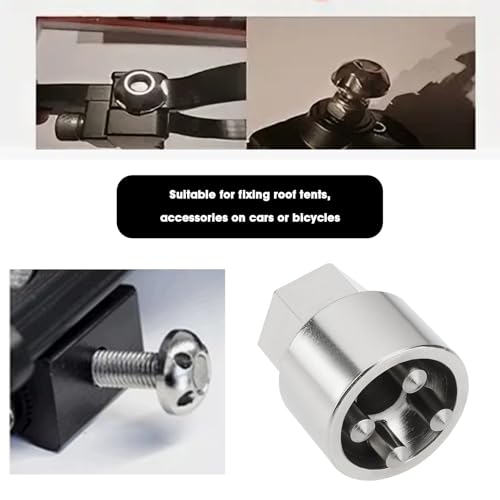 1 Set of M8 4-Hole Anti-Theft Security Nut Set Stainless Steel Anti-Theft Device for Rooftop Tent Bike Rack Solar System (4 Nuts 1 Lock) Silver