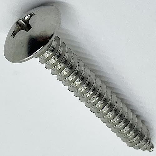 #12 x 1” - 18-8 (304) Stainless Steel Truss Head Screw - Fast Self Tapping Wood - Phillips Drive - Full Thread -Bright Finish - 1 in by BRAUNY BOY HARDWARE (100, Screws) 100