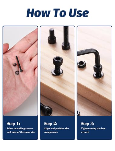 800PCS M3 Screws Assortment Kit, 12.9 Grade Alloy Steel Socket Head Cap Screws with Hex Nuts, Flat & Spring Lock Washers, Metric Bolt Set S2.5 Hex Key Included, Black Oxide, for 3D Printing M3 800pcs