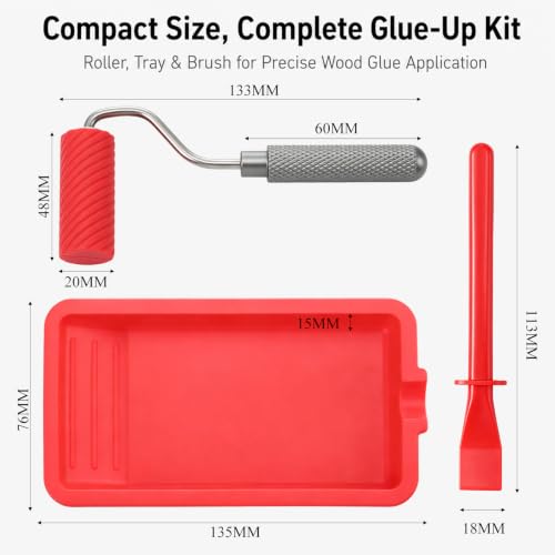 Silicone Glue Roller Kit Silicone Wood Applicator Kit with Tray and Brush Even Spread Edge Gluing Tool Set for Woodworking Arts Crafts Around the Home and Hobbyists