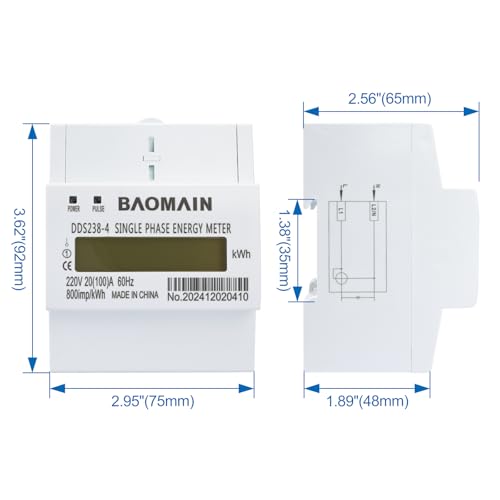 Baomain Single Phase DIN Rail 220V kWh Meter, AC Electricity Monitor