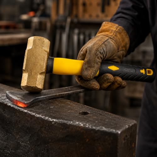 Stark USA 1lb Brass Sledge Hammer (16oz) Fiberglass Handle, Drilling Hammer, Crack Hammer, Die-Forge, Corrosion Resistant, 12.5" Brass Hammer 1 Pack