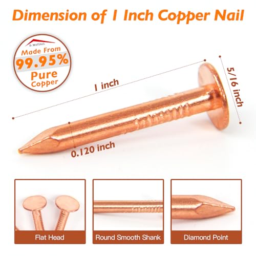 Copper Nails – 1 Inch Roofing Nails 110pcs – 99.95% Pure Copper Nails for Roof, Copper Flashing, Tree, Stump Remover, Roots, Landscaping & Crafts 1" Copper Nails, 110pcs