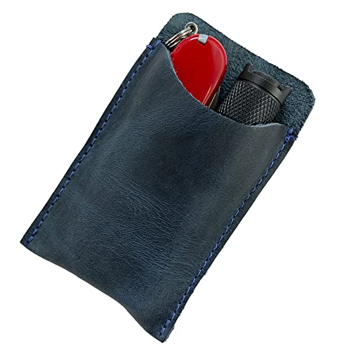 Hide & Drink, EDC Pocket Slip, Multitool Sleeve & Pen Holder for Everyday Use, Camping Accessories, Small Tool Organizer, Full Grain Leather, Handmade Slate Blue