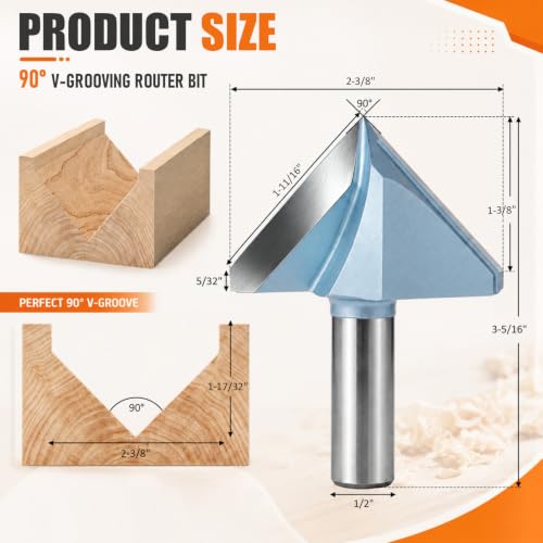 2-3/8" Dia V Groove Router Bit, 90 Degree, 1/2" Shank for Wood Signs