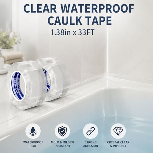 ZOMPAGO Waterproof Self Adhesive Caulk Tape Kitchen Sealing 1.38in x 32.8FT