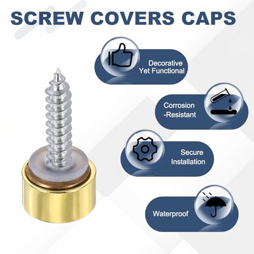 uxcell 20Pcs Screw Covers Caps, Brass Flat Mirror Screws Decorative Caps Cover Nail Fasteners for Sign Advertising Hardware Construction, 10mm Diameter, Polished Gold 20