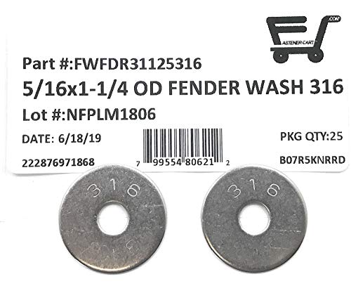 5/16 ID x 1-1/4 OD Stainless Steel Fender Washer Large OD Flat Washers .050 Thick 316 SS (25 Pieces)