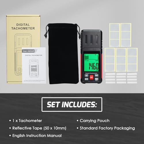 Digital Tachometer RPM Meter with LCD Display, Non-Contact and Contact Rotation Speed Tester, Handheld Motor Speed Gauge for Automotive, HVAC, Industrial Equipment