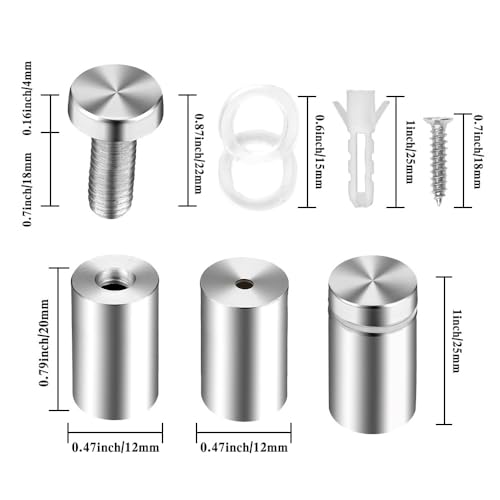 Standoff Screws for Acrylic & Signs - 0.5x1 in 24pcs Metal Mounts 0.5x1 in (24 Pcs)
