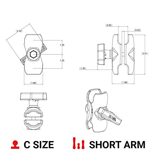 RAM Mounts Double Socket Arm RAM-201U-B Short Arm Compatible with RAM C Size 1.5" Ball Components