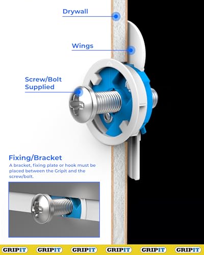 Gripit Blue Drywall Anchors | Pack of 4 (Up to 205Ibs/93kg) | Heavy Duty Drywall Anchors | Wall Anchors & Screws for Drywall | Anchors Screws Kit | Plaster Wall Anchors | 1" Inch Drill Bit | Reusable 1" / 25mm (Holds 205lbs/93kg)