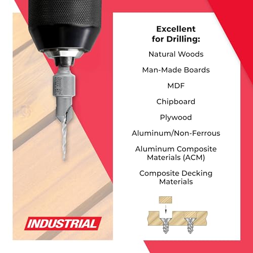 Amana Tool Carbide Tipped 82 Degree Countersink Tapered Drill Bit, 55624, Screw 8, 3/8 Dia x 7/64 Drill D x 1/4 Hex Shank