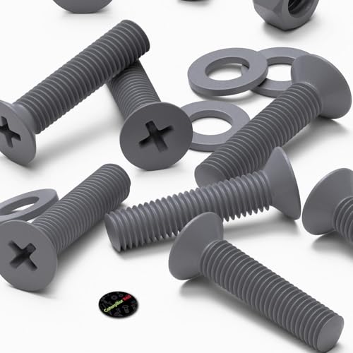 20 x Grey Countersunk Screws Polypropylene (PP) Plastic Nuts and Bolts, Washers, M5 x 20mm, Anti-Corrosion, Chemical Resistant, Gray, (13/64 x 25/32 in)