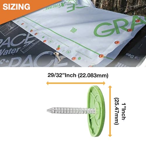 250 Pack - Lime Green Round Plastic Cap Nail 1 Inch Roofing Nails Galvanized Tar Paper Nails for House Wrap Fastening Foam Board Roofing Felt Insulation Film MLV Quiet Noise Barriers (250) 250