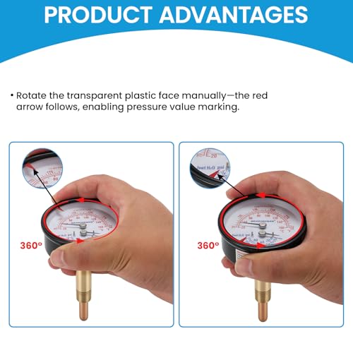MEASUREMAN Commercial Tridicator, 2.5" Dial, 1/4" NPT Back Mount, Dual Scale 0-75 PSI 70-320°F, Rotatable Case with Adjustable Pointer（2.95'' Stem） 0-75 PSI 60-320°F 2.95'' Stem,2.5",No adapter connector