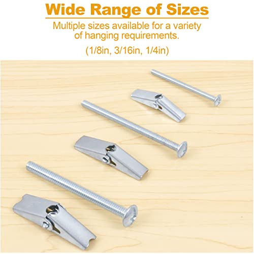 KURUI Hollow Wall Anchors Assorted Kit, 44Pc Heavy Duty Toggle Bolts and Wing Nut Kit, Drywall Anchors Assortment Set, Butterfly Anchors for Hanging Picture Curtain Rod Plant (1/8in, 3/16in, 1/4in) 44