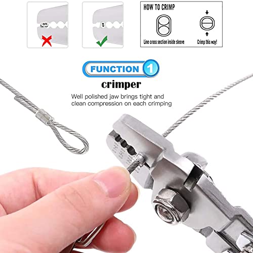 Stainless Steel Wire Cable Crimping Tool Kit, Cutter &Crimper Plier, 100FT 304 Wire Rope, 100pcs Aluminum Sleeves Stops Complete Kit (1/32'' Stainless Steel Cable Kit) 1/32'' Stainless Steel Cable Kit