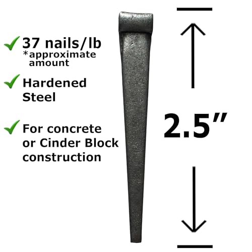 2.5”- 8d Cut Hardened Concrete Masonry nails for cinder block, concrete walls, cement board - 1.3 lb - Qty 50