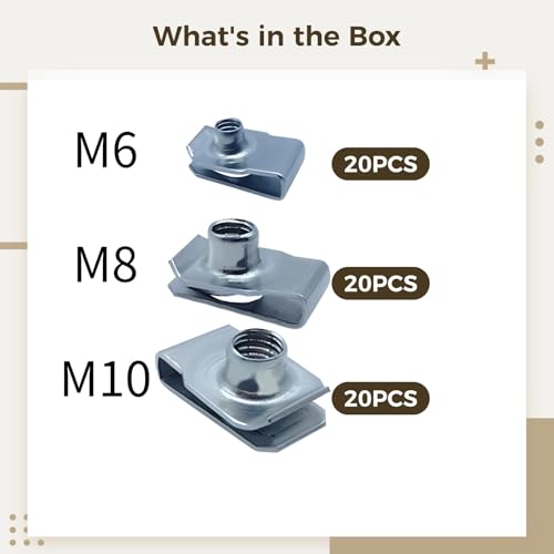 60 Pcs Stainless Steel U-Clip Nuts Set M6 M8 M10, 304 Grade Speed Clip Fasteners for Sheet Metal, Spring Steel Mounting Clips with Thread, Panel Fixing Kit