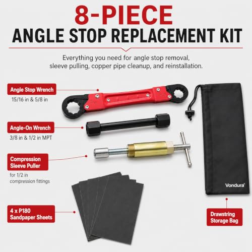 8-Piece Angle Stop Wrench Kit with Compression Sleeve Puller