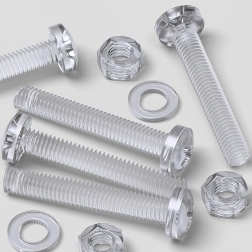 60x Clear Acrylic Pan Head Plastic Screws & Bolts M6 x 40mm, Nuts & Washers