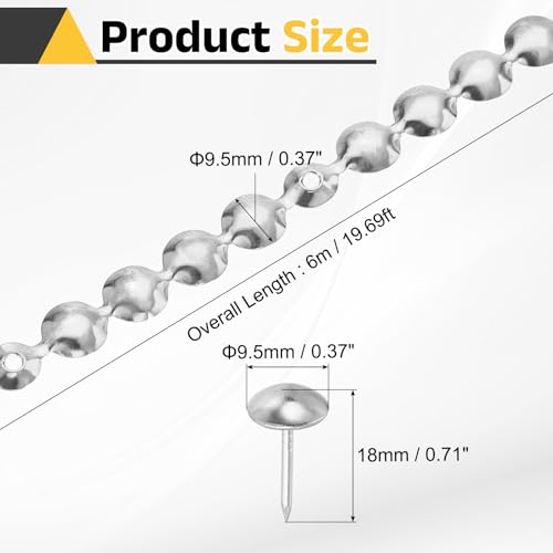 uxcell Upholstery Nailhead Trim, 6 Meters Glossy Upholstery Tacks Strips, Decorative Nail Trims with Nails for Sofa Headboard, Chair DIY Furniture Accessory (9.5mm Silver)