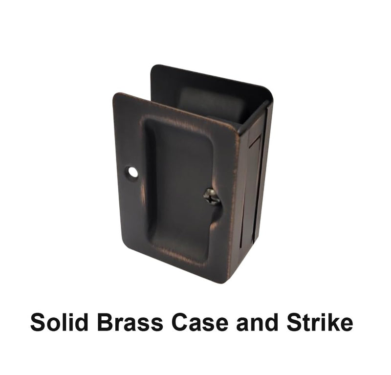 QCAA Premium Quality Solid Brass Rectangular Pocket Sliding Door Pull, Passage Lock, 3-1/4''X2-1/4'', Aged Classic Bronze, 1 Pack, Made in Taiwan 1 Pack(Passage Lock)