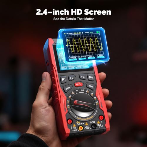 3-in-1 Handheld Oscilloscope Multimeter with Signal Generator, 12MHz Bandwidth 50MS/s Portable Digital Oscilloscope Multimeter, True RMS Auto-Ranging, 1500mAh Battery for Electronics Repair HO-13