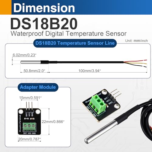 4PCS DS18B20 Waterproof Temperature Sensor Probes, Stainless Steel