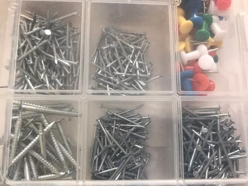 Rocky Mountain Goods 1000-Piece Assortment Kit – Push Pins, Thumb Tacks, Upholstery Nails, Wire Brads, Plasterboard Nails, Escutcheon Nails, Big and Small Nails – Home Everything Kit with Storage Case
