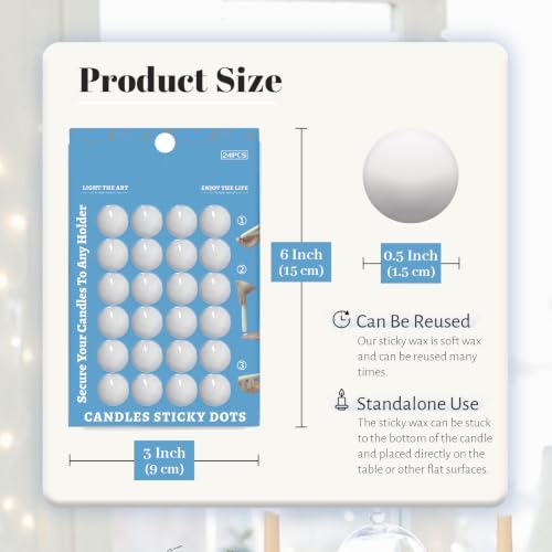 White Candle Adhesive Dots, 24/Pack Wax Stickers for Taper Candles Candle Sticky Dots -24/Pack
