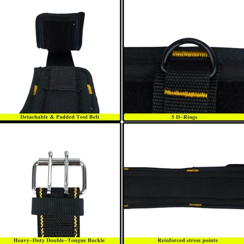 MELOTOUGH Padded Tool Belt with D ring for men Adjustable for 44"-53" Waists Heavy-duty Work Belt Metal Buckle xl/xxl