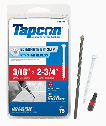 Tapcon 3/16 x 2-3/4" Star Head Climaseal™ Concrete Screws, White, 75 PCS